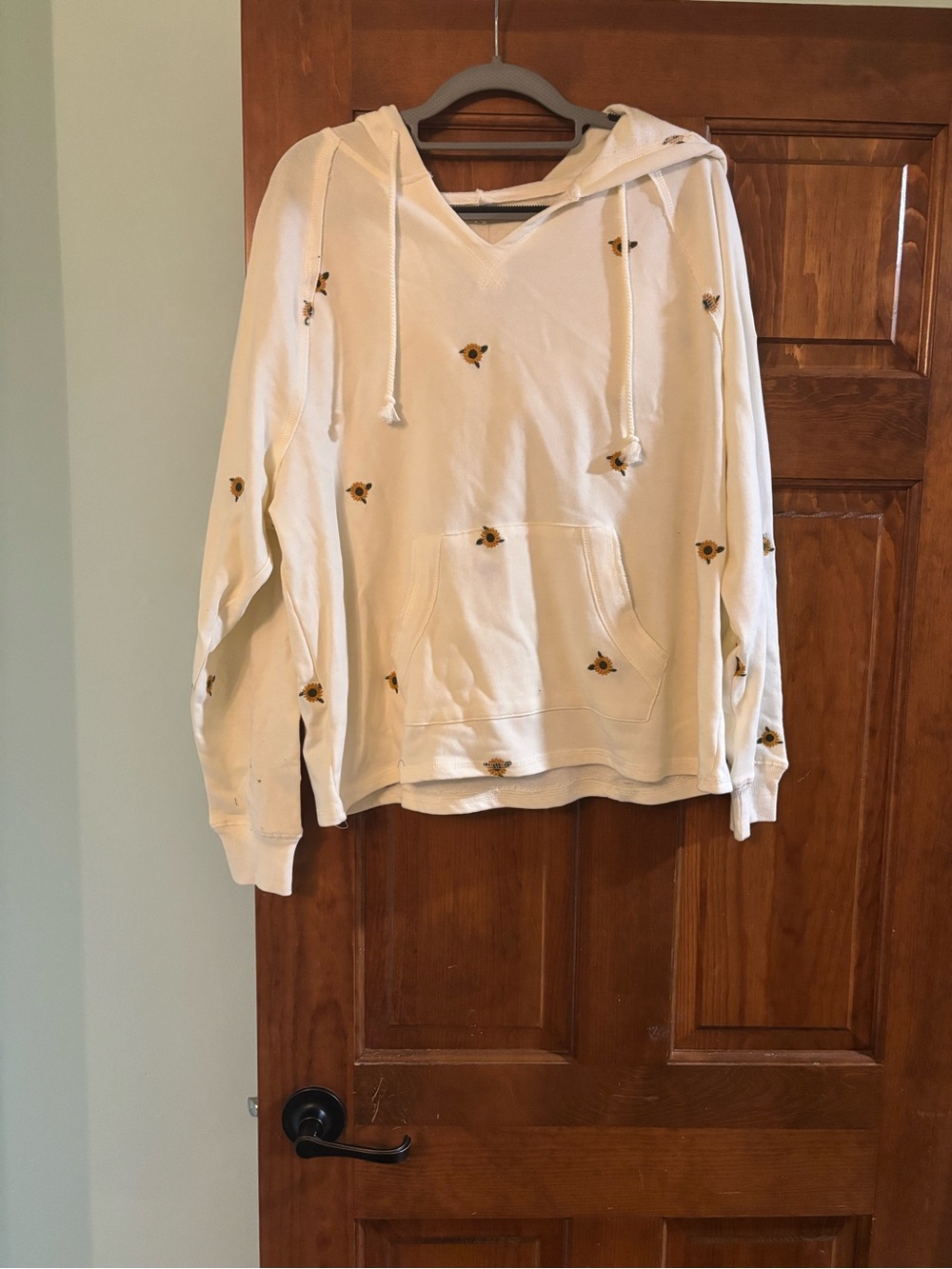 Maurices White Hoodie Sweatshirt with Yellow Floral Embroidery